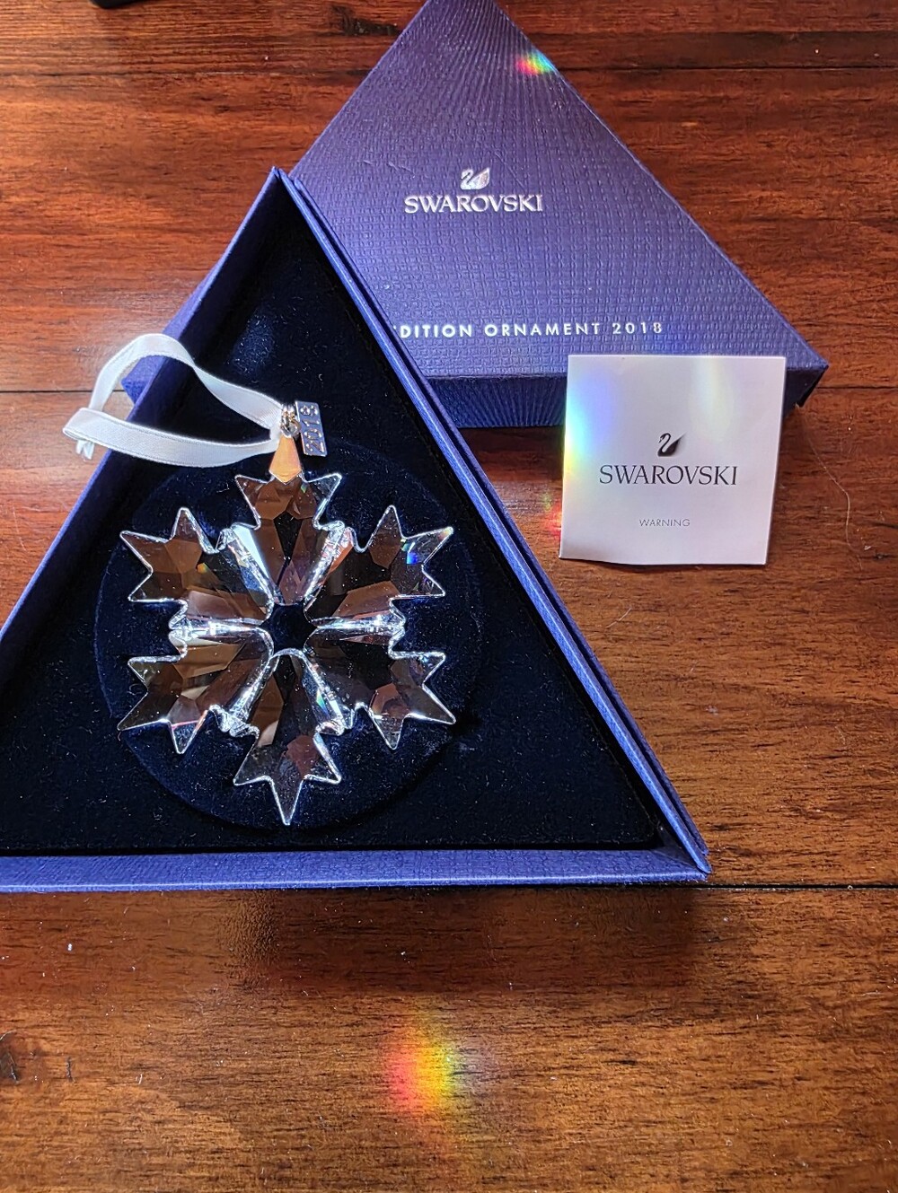 Swarovski Clear Crystal 2018 Snowflake Ornament with White Ribbon-NEW